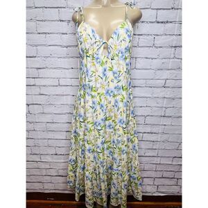 ASTR The Label Womens Multicolor Floral Tie Strap Tiered Maxi Dress Medium